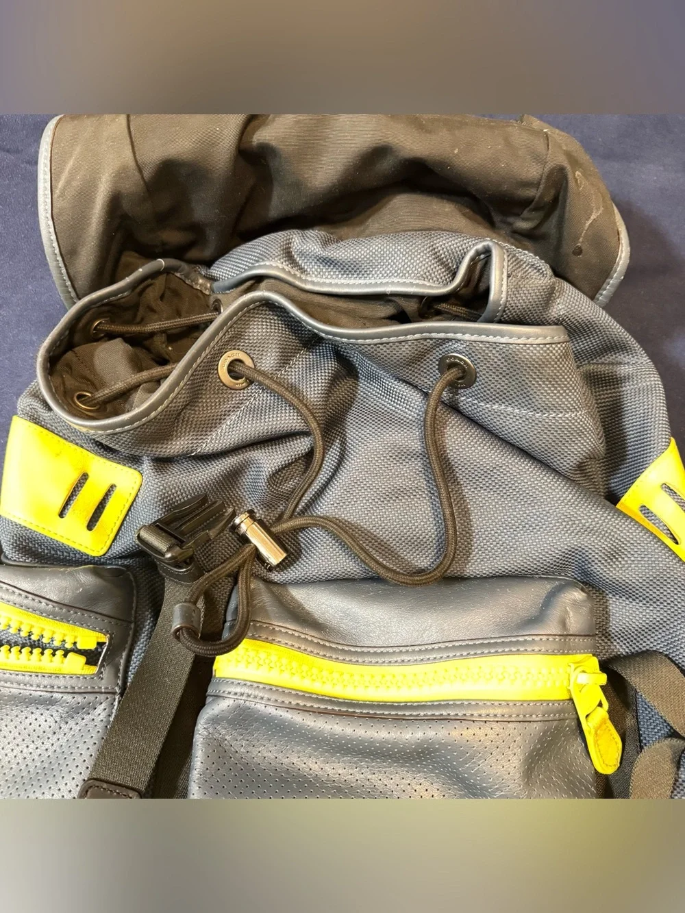 Coach Gray and Yellow Leather Men's Backpack